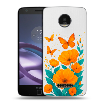 Пластиковый чехол на Lenovo Moto Z Force с принтом цветы бабочки