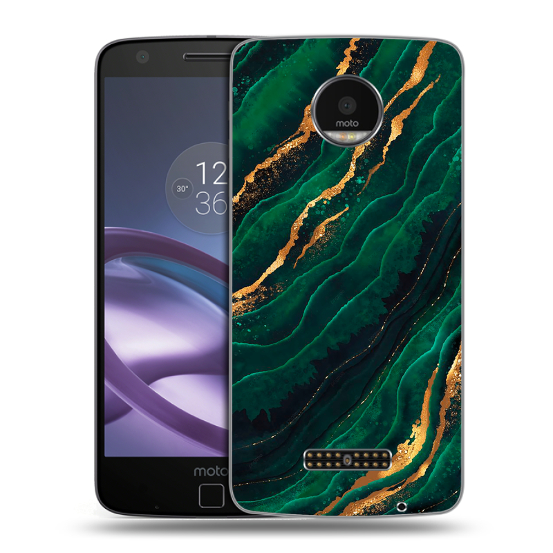 Пластиковый чехол на Lenovo Moto Z Force с принтом Мрамор зеленое золото Пластиковый чехол на Lenovo Moto Z Force с принтом Мрамор зеленое золото