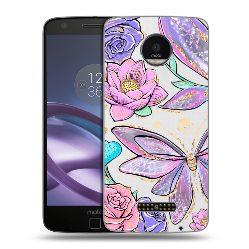 Пластиковый чехол на Lenovo Moto Z Force с принтом Бабочки и цветы Пластиковый чехол на Lenovo Moto Z Force с принтом Бабочки и цветы