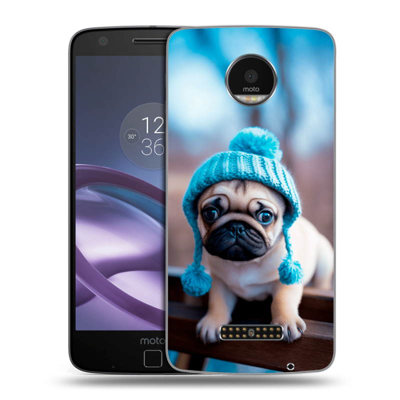 Пластиковый чехол на Lenovo Moto Z Force с принтом Мопс в шапке Пластиковый чехол на Lenovo Moto Z Force с принтом Мопс в шапке