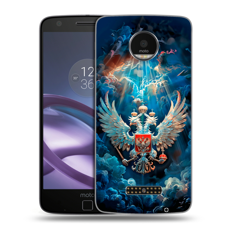 Пластиковый чехол на Lenovo Moto Z Force с принтом Герб флаг России Пластиковый чехол на Lenovo Moto Z Force с принтом Герб флаг России