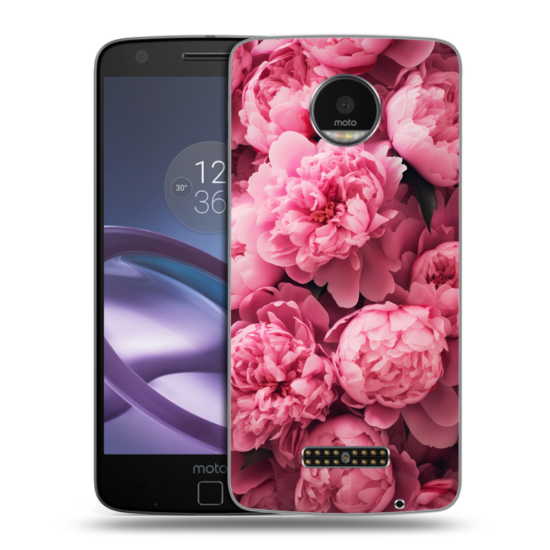 Пластиковый чехол на Lenovo Moto Z Force с принтом цветы пионы Пластиковый чехол на Lenovo Moto Z Force с принтом цветы пионы