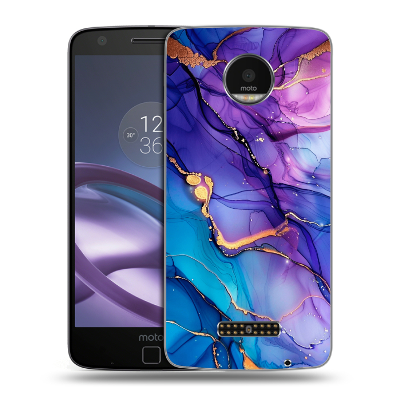 Пластиковый чехол на Lenovo Moto Z Force с принтом синий мрамор Пластиковый чехол на Lenovo Moto Z Force с принтом синий мрамор