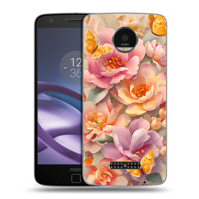 Пластиковый чехол на Lenovo Moto Z Force с принтом Цветы и бабочки Пластиковый чехол на Lenovo Moto Z Force с принтом Цветы и бабочки