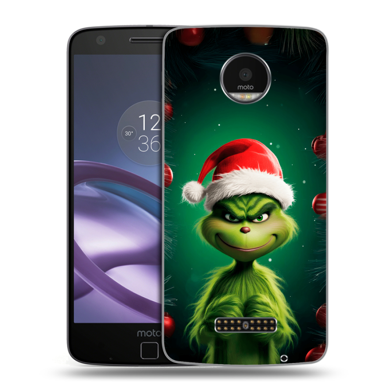 Пластиковый чехол на Lenovo Moto Z Force с принтом Гринч Новый год Рождество Пластиковый чехол на Lenovo Moto Z Force с принтом Гринч Новый год Рождество
