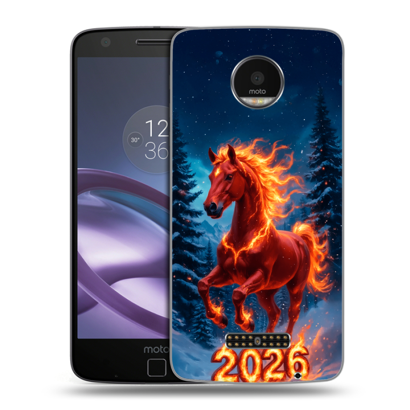 Пластиковый чехол на Lenovo Moto Z Force с принтом Новый год коня Пластиковый чехол на Lenovo Moto Z Force с принтом Новый год коня