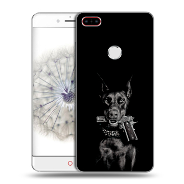 Пластиковый чехол на ZTE Nubia Z11 с принтом Доберман и пистолет