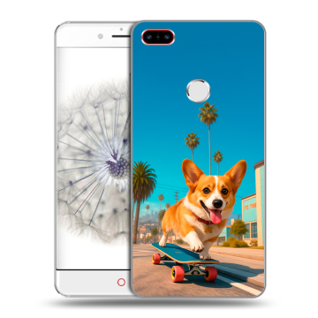 Пластиковый чехол на ZTE Nubia Z11 с принтом Корги на скейте