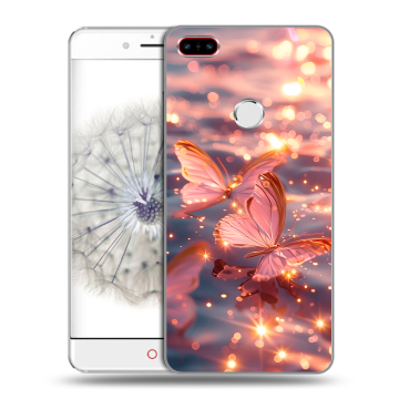Пластиковый чехол на ZTE Nubia Z11 с принтом бабочки розовые
