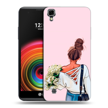 Силиконовый чехол на LG X Power с принтом Девушка и букет