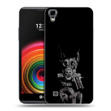 Силиконовый чехол на LG X Power с принтом Доберман и пистолет Силиконовый чехол на LG X Power с принтом Доберман и пистолет