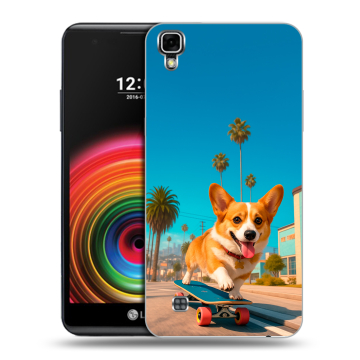 Силиконовый чехол на LG X Power с принтом Корги на скейте