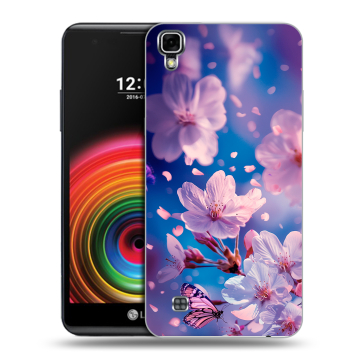 Силиконовый чехол на LG X Power с принтом цветы бабочки