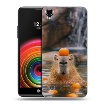 Силиконовый чехол на LG X Power с принтом Капибара с апельсином Силиконовый чехол на LG X Power с принтом Капибара с апельсином