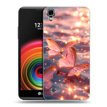 Силиконовый чехол на LG X Power с принтом бабочки розовые