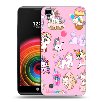 Силиконовый чехол на LG X Power с принтом розовые единороги