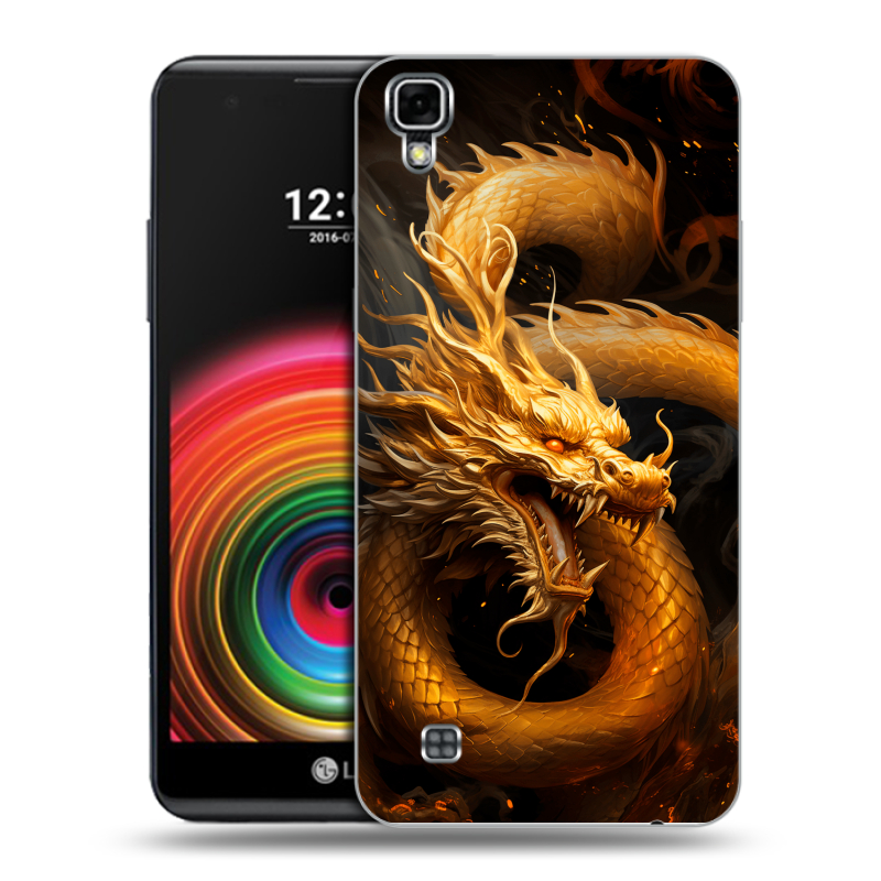 Силиконовый чехол на LG X Power с принтом Золотой дракон Силиконовый чехол на LG X Power с принтом Золотой дракон