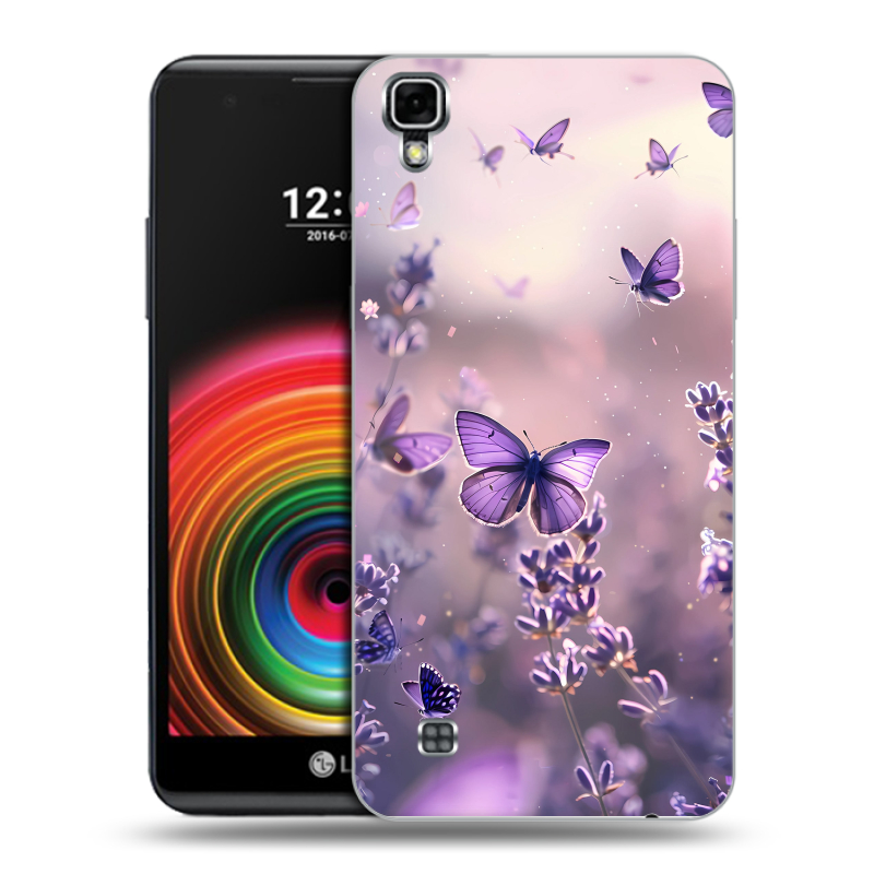 Силиконовый чехол на LG X Power с принтом бабочки и лаванда Силиконовый чехол на LG X Power с принтом бабочки и лаванда