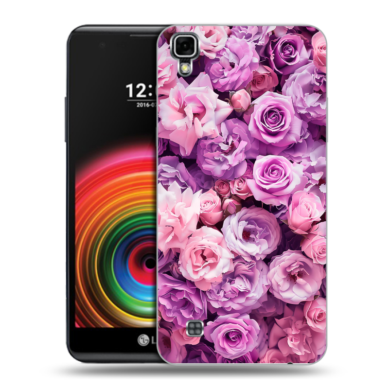 Силиконовый чехол на LG X Power с принтом лавандовые розы Силиконовый чехол на LG X Power с принтом лавандовые розы