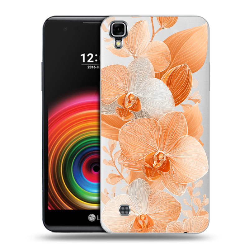Силиконовый чехол на LG X Power с принтом Бежевые цветы Силиконовый чехол на LG X Power с принтом Бежевые цветы