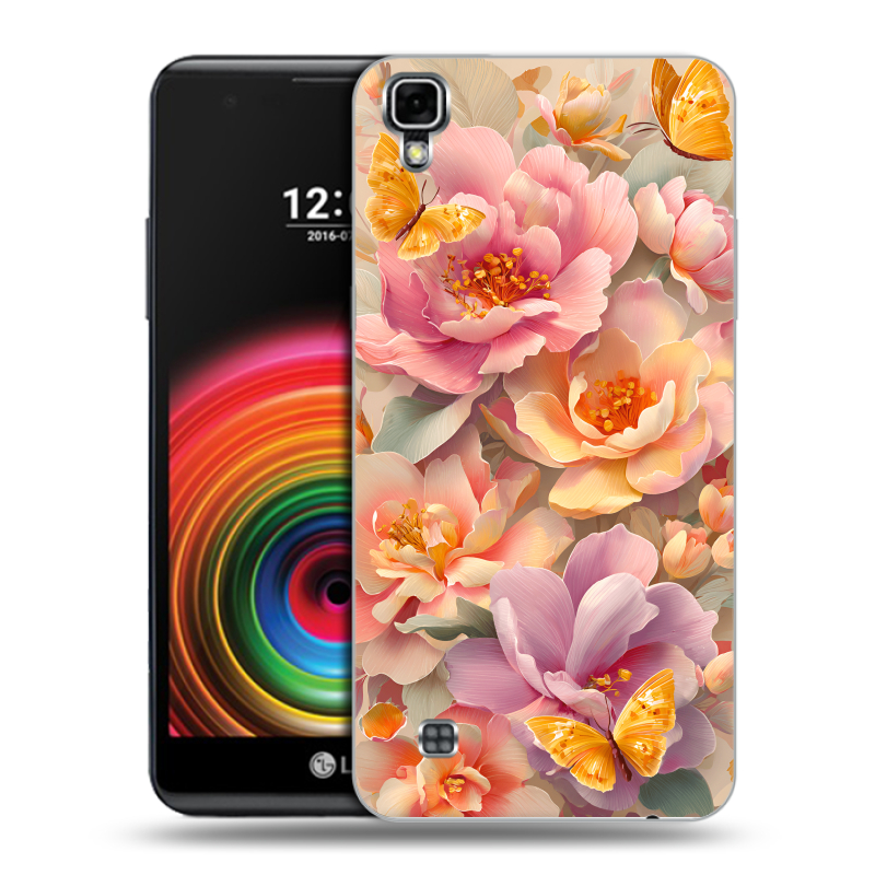 Силиконовый чехол на LG X Power с принтом Цветы и бабочки Силиконовый чехол на LG X Power с принтом Цветы и бабочки