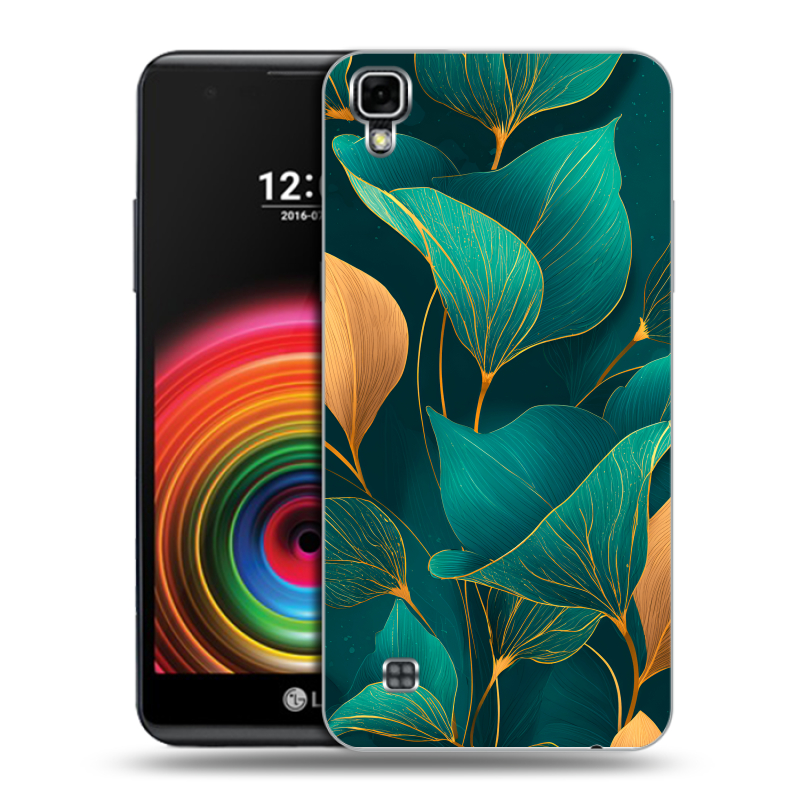 Силиконовый чехол на LG X Power с принтом Листья и золото Силиконовый чехол на LG X Power с принтом Листья и золото