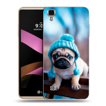 Пластиковый чехол на LG X Style с принтом Мопс в шапке