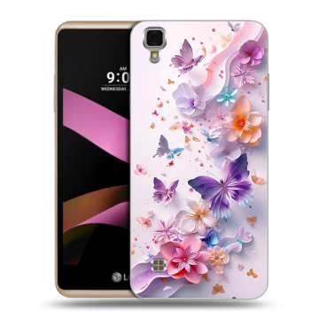 Пластиковый чехол на LG X Style с принтом цветы бабочки