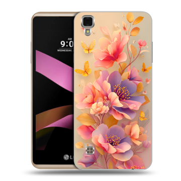 Пластиковый чехол на LG X Style с принтом Цветы и бабочки