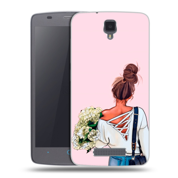 Силиконовый чехол на ZTE Blade L5 с принтом Девушка и букет