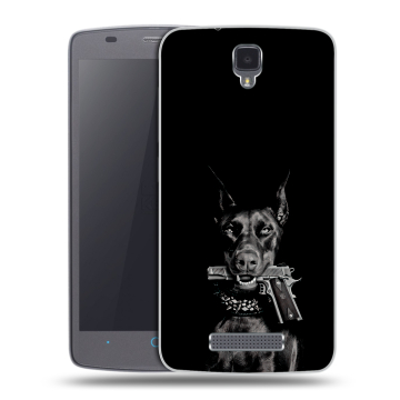 Силиконовый чехол на ZTE Blade L5 с принтом Доберман и пистолет