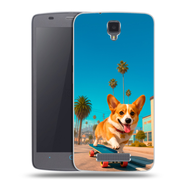 Силиконовый чехол на ZTE Blade L5 с принтом Корги на скейте