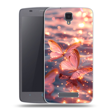 Силиконовый чехол на ZTE Blade L5 с принтом бабочки розовые