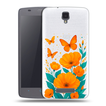Силиконовый чехол на ZTE Blade L5 с принтом цветы бабочки