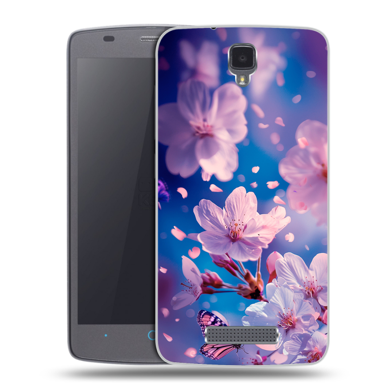 Силиконовый чехол на ZTE Blade L5 с принтом цветы бабочки Силиконовый чехол на ZTE Blade L5 с принтом цветы бабочки