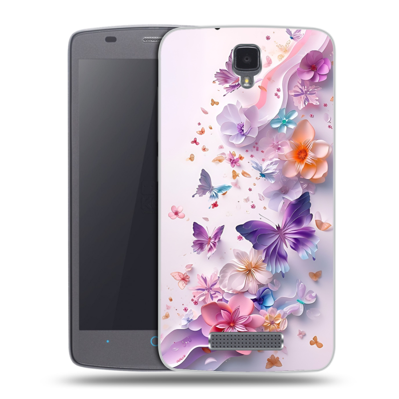 Силиконовый чехол на ZTE Blade L5 с принтом цветы бабочки Силиконовый чехол на ZTE Blade L5 с принтом цветы бабочки