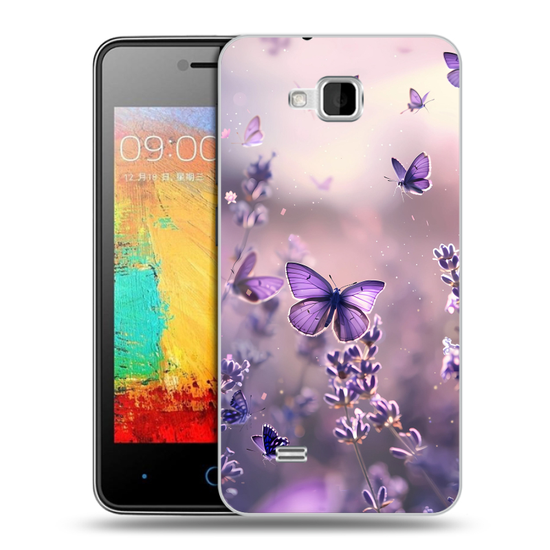 Силиконовый чехол на ZTE Blade AF3 с принтом бабочки и лаванда Силиконовый чехол на ZTE Blade AF3 с принтом бабочки и лаванда