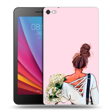 Силиконовый чехол на планшета Huawei MediaPad T2 7.0 Pro с принтом Девушка и букет