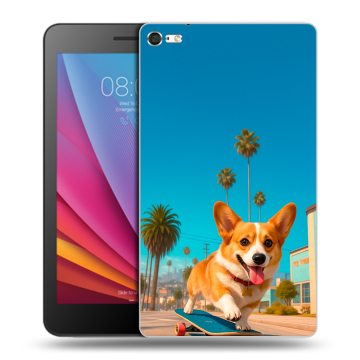 Силиконовый чехол на Huawei MediaPad T2 7.0 Pro с принтом Корги на скейте Силиконовый чехол на Huawei MediaPad T2 7.0 Pro с принтом Корги на скейте