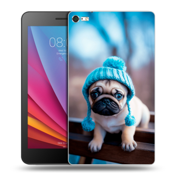 Силиконовый чехол на Huawei MediaPad T2 7.0 Pro с принтом Мопс в шапке Силиконовый чехол на Huawei MediaPad T2 7.0 Pro с принтом Мопс в шапке