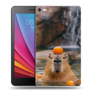 Силиконовый чехол на Huawei MediaPad T2 7.0 Pro с принтом Капибара с апельсином