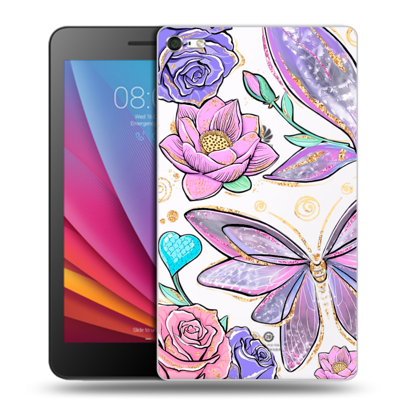 Силиконовый чехол на Huawei MediaPad T2 7.0 Pro с принтом Бабочки и цветы Силиконовый чехол на Huawei MediaPad T2 7.0 Pro с принтом Бабочки и цветы