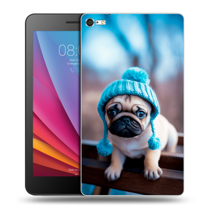 Силиконовый чехол на Huawei MediaPad T2 7.0 Pro с принтом Мопс в шапке Силиконовый чехол на Huawei MediaPad T2 7.0 Pro с принтом Мопс в шапке
