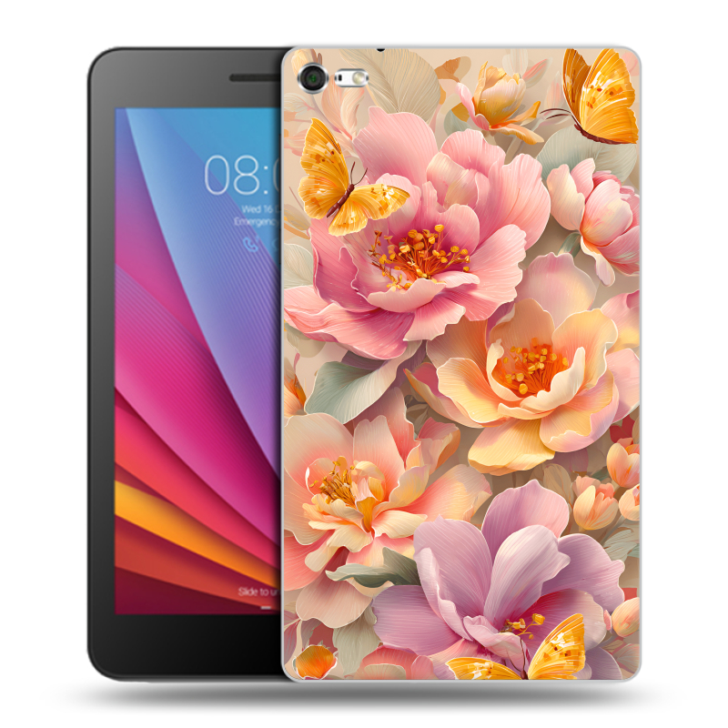 Силиконовый чехол на Huawei MediaPad T2 7.0 Pro с принтом Цветы и бабочки Силиконовый чехол на Huawei MediaPad T2 7.0 Pro с принтом Цветы и бабочки