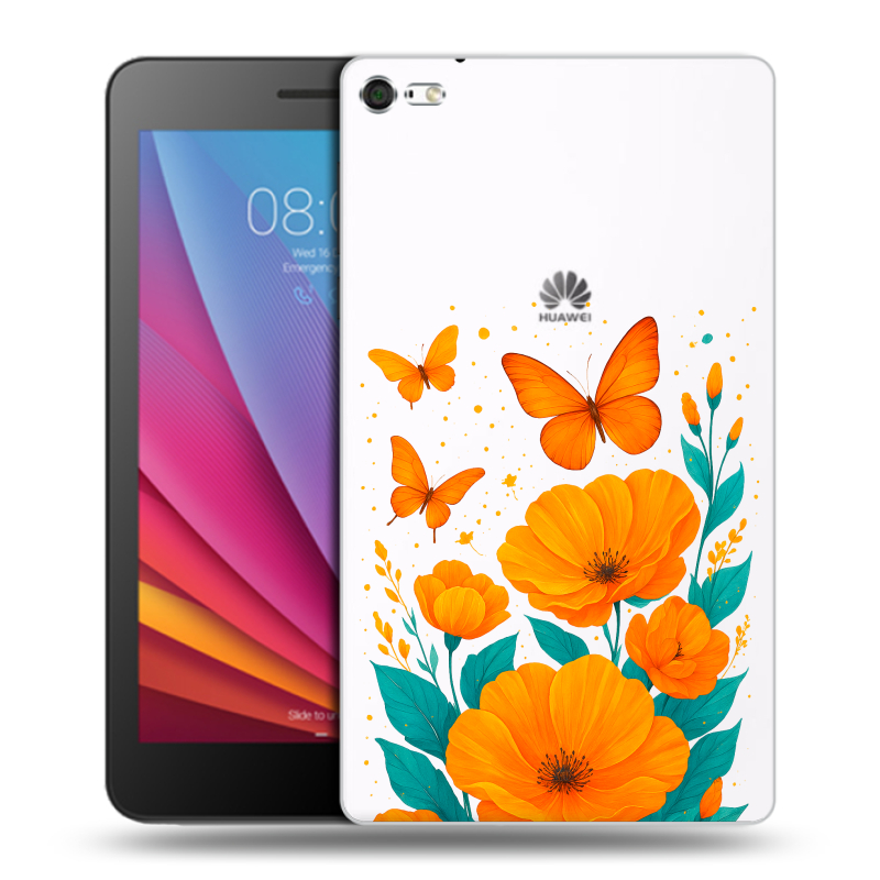 Силиконовый чехол на Huawei MediaPad T2 7.0 Pro с принтом цветы бабочки Силиконовый чехол на Huawei MediaPad T2 7.0 Pro с принтом цветы бабочки