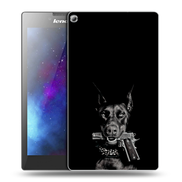 Силиконовый чехол на планшета Lenovo Tab 2 A7-20 с принтом Доберман и пистолет Силиконовый чехол на планшета Lenovo Tab 2 A7-20 с принтом Доберман и пистолет