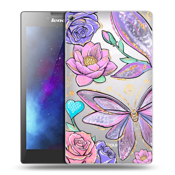 Силиконовый чехол на Lenovo Tab 2 A7-20 с принтом Бабочки и цветы