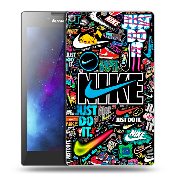 Силиконовый чехол на Lenovo Tab 2 A7-20 с принтом найк nike черный