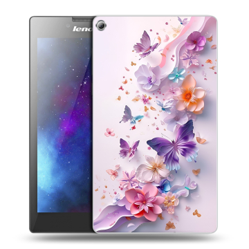 Силиконовый чехол на Lenovo Tab 2 A7-20 с принтом цветы бабочки