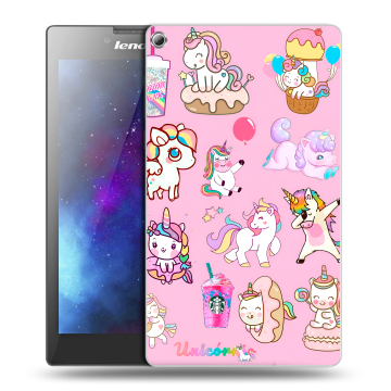 Силиконовый чехол на Lenovo Tab 2 A7-20 с принтом розовые единороги